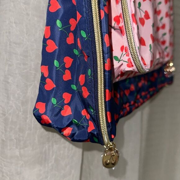 DL Cherry Print Blue Pink Green Red Gold Tone 2 Piece Travel Packing Cube Set - Picture 5 of 8